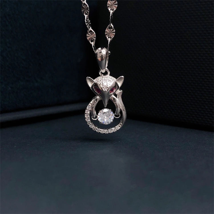 Luxury Animal Fox Pendant 925 Sterling Silver CZ Diamond Crystal Fox Pendant Necklace