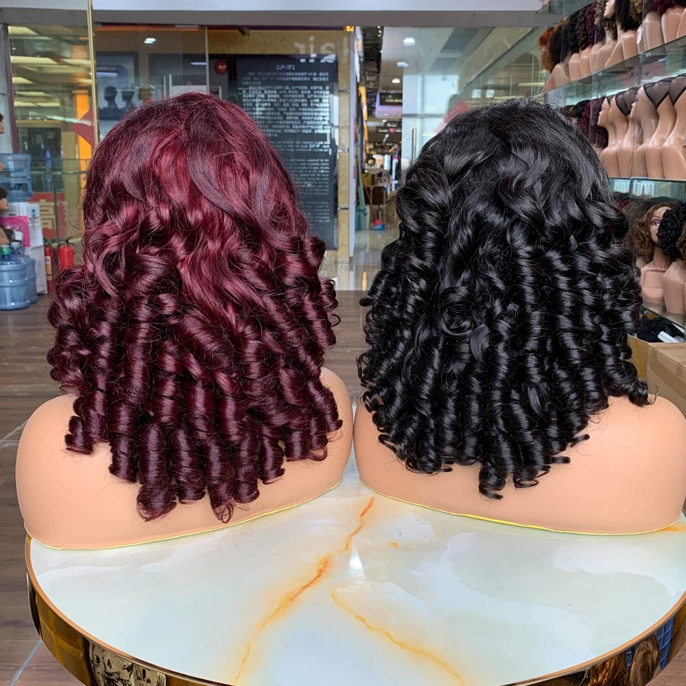 Raw Vietnamese Hair Cuticle Aligned Hair Human Hairstyle Woman 18 Inch 13X4 Full Front Wigs Spring Curl 99J Color Wholesale