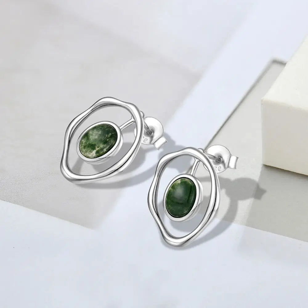 YH JEWELLERY Fine Jewelry Natural Green Onyx Bezel Gemstone Earrings With 925 Sterling Silver Jewelry for Women'S