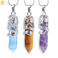 CSJA Hot Tribal Totem Dragon Natural Stone Pendants Crystal Hexagonal Point Quartz Pendant Necklace for Women Men E853