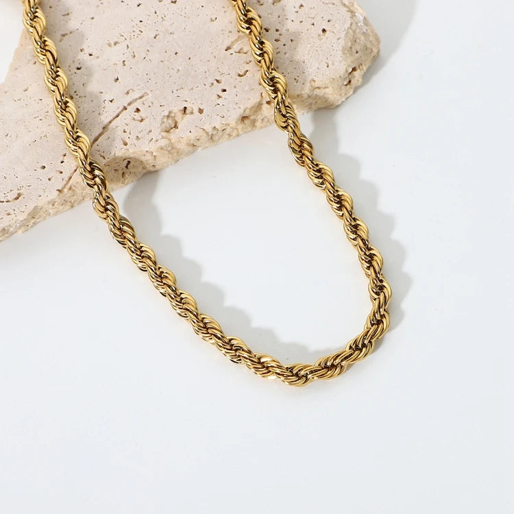 5mm Punk Hip Hop Twist Rope Chain Choker 18K Gold Plated Stainless Steel Stackable Twist Necklace