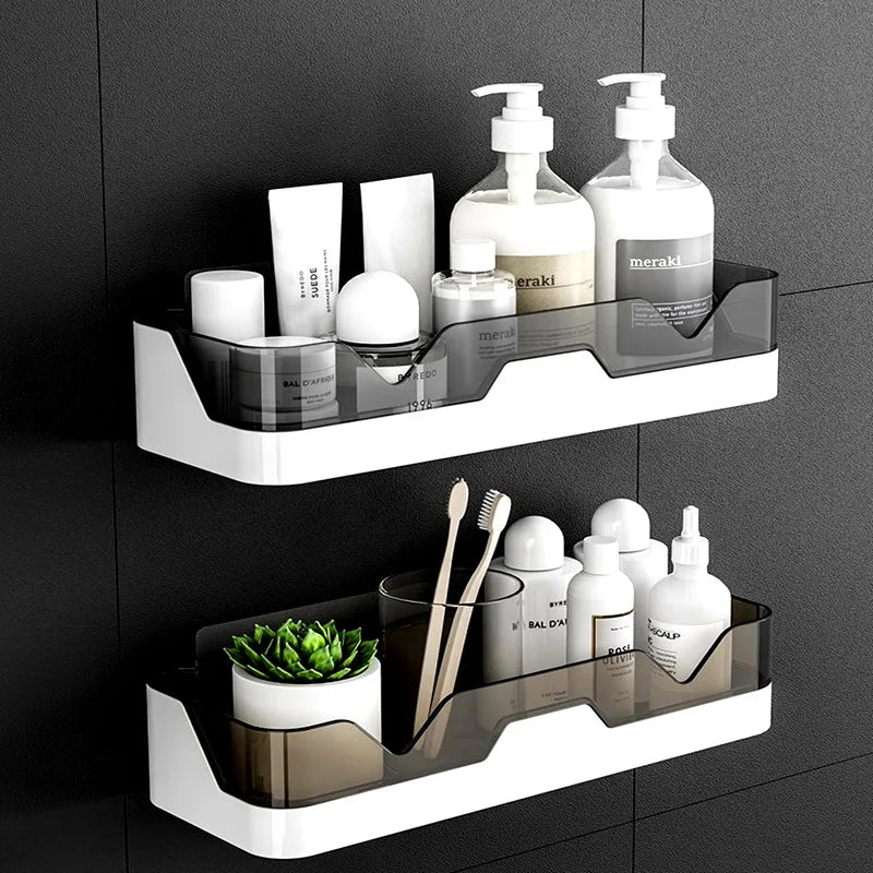 JAYA White Shampoo Shelf Bathroom Organizer Shelf Plastic Self Adhesive Bathroom Shelf Transparent Carton Modern Hotel