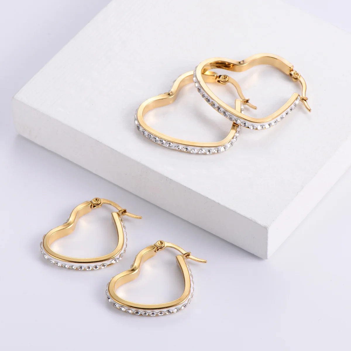 RisingMoon Hypoallergenic 14/18K Gold Plated Stainless Steel Cubic Zirconia Earrings Heart Hoop Earrings Ideal Gifts for Girl