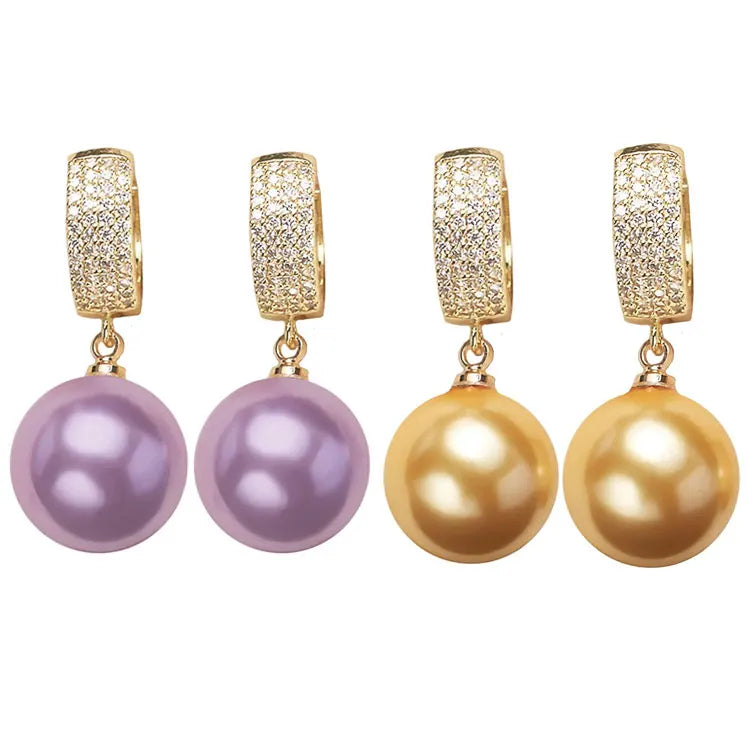 SC Fashion Gold Plated Zircon Huggie Earrings 2022 Elegant Temperament 12mm White Shell Pearl Drop Earrings for Women Gift