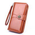 New Retro Fashion Oil Wax PU Leather Long Style Multifunction Clutch Wallet for WomenLady Cell Phone Bag in Stock Wholesale