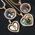 Custom Revolving Photo Frame Pendant Zircon Hip Hop Brass Iced Necklace Rotatable Feature Picture Memory Fashion Pendant Rope MegaBDM