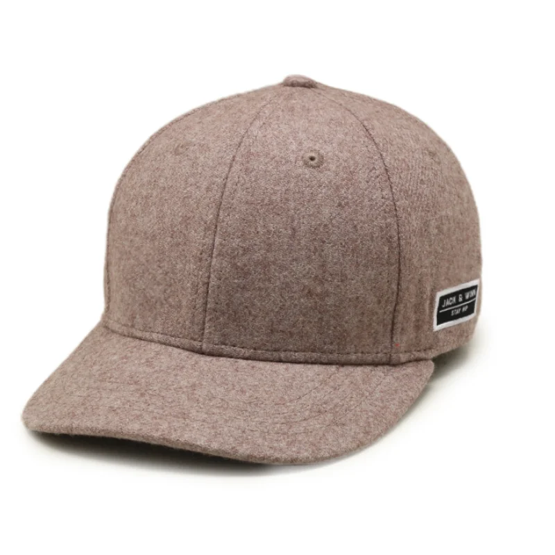 Custom Logo Side Woven Label 6 Panel Hat Plain Blank Mens Wool Baseball Cap