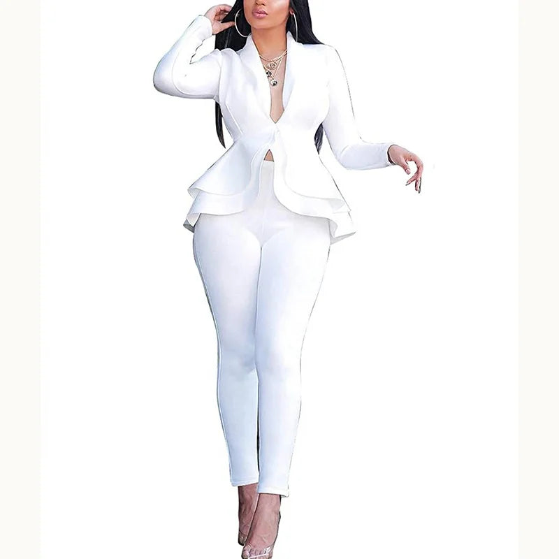 Trajes De Mujeres Winter Quality Fashion Formal Classy Casual Long Plain Two Piece Suit for Ladies Office Wear