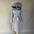 Wholesale Double-Faced Cashmere Coat With Genuine Fox Fur Collar Lady Long Wool Jacket Winter Fall