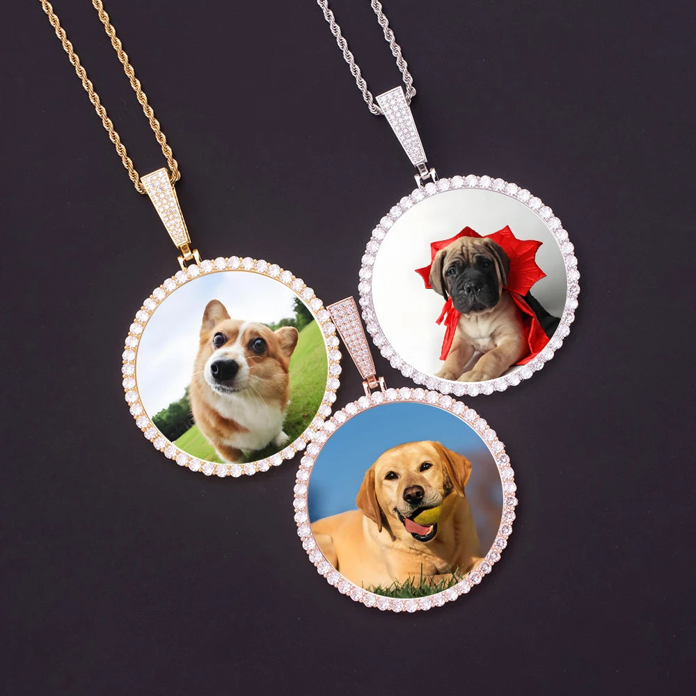 Customize Jewelry Hip-hop XL Big Round Photo Pendant Gold and Silver Rose Gold Round DIY Pendant Necklace