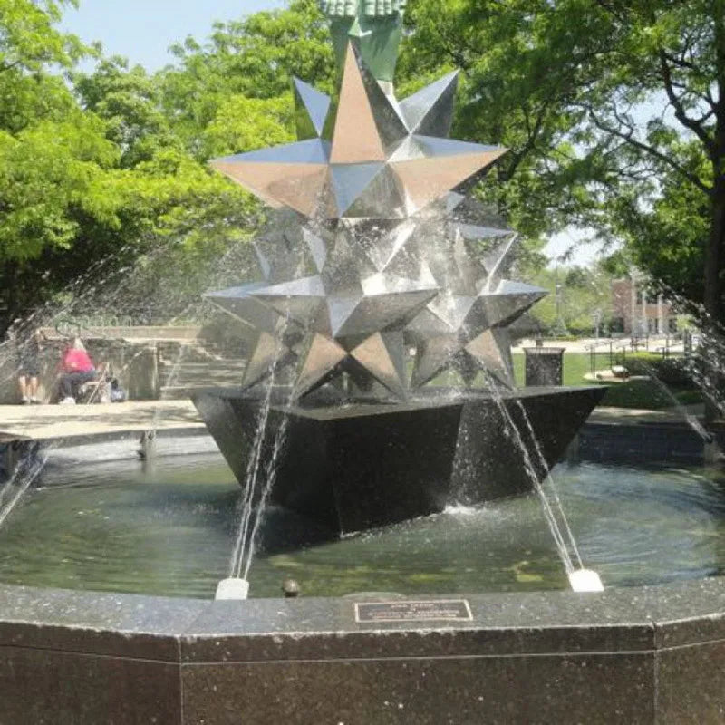 Square Modern Metal Statue Stainless Steel Mirror Polished Polygon Star Fountain Art Sculpture