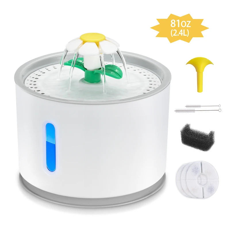2.4L Stainless Steel Pet Cat Water Fountain USB Automatic Water Dispenser with LED Light Smart Drinking Feeder