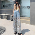 Wholesale 2026 Summer High Waist Wide Leg Pants New Versatile Hollow Lace Spliced Denim Drop Pants Women's Pants