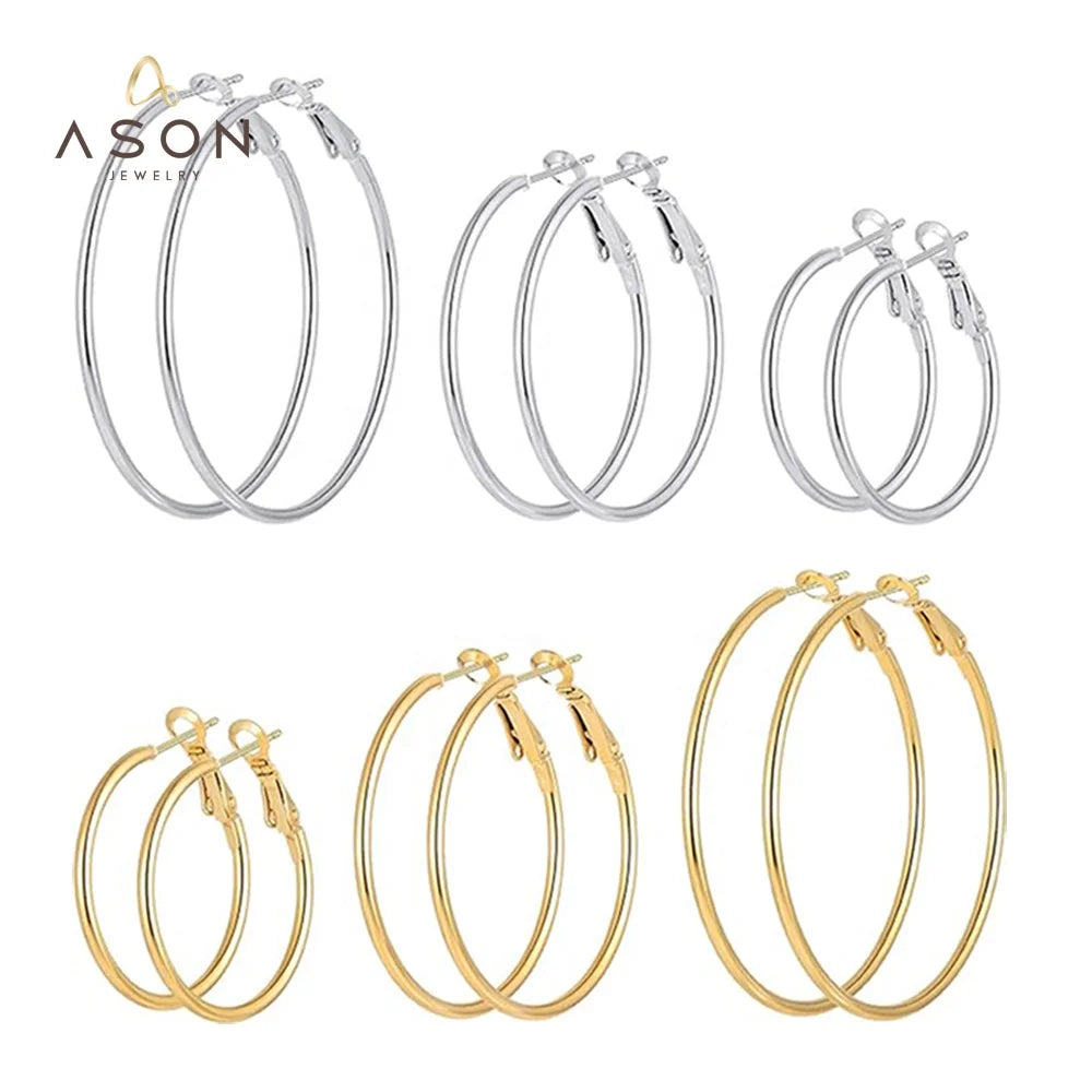 Ason Fashion Jewelry Stainless Steel 18k Gold Plated Hoop Earrings for Girls Hypoallergenic Hoops Women's Earrings Loop Earrings MegaBDM