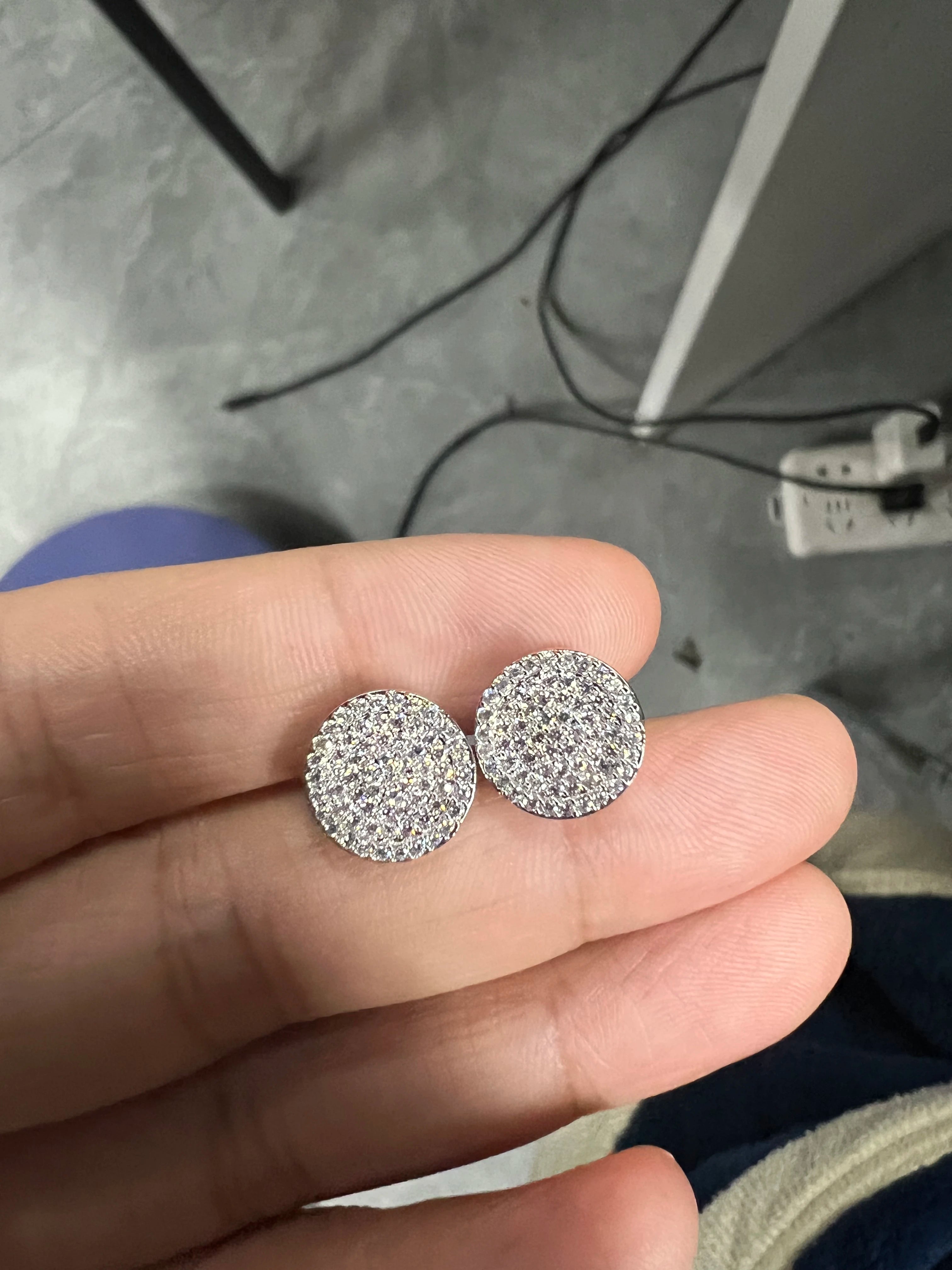 De S925 Sterling Silver Hip Hop Jewelry VVS Diamond Round Plate Stud Earrings Men Women Moissanite Stud Earrings