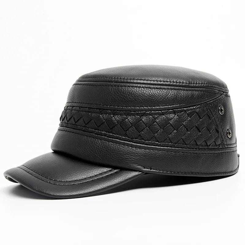 R019 Leather Hat Style Cowhide Winter Outdoor Warm Casual Cap Men Genuine Leather Hat