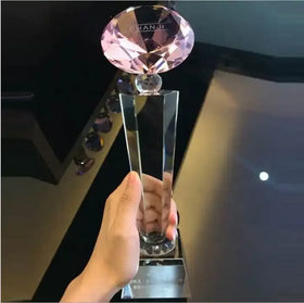 Pink Diamond Custom Crystal Glass Award Trophy
