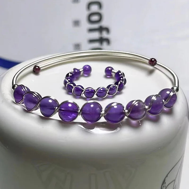 8mm Natural Gemstone Stone Elastic 8mm Round Beaded Bracelet and Rings for Women Men
