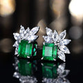 Huitan Bling Bling Unique Irregular Colorful Zircon Square Trendy Leaf Stud Earrings Women Girls Fashion Silver Earring
