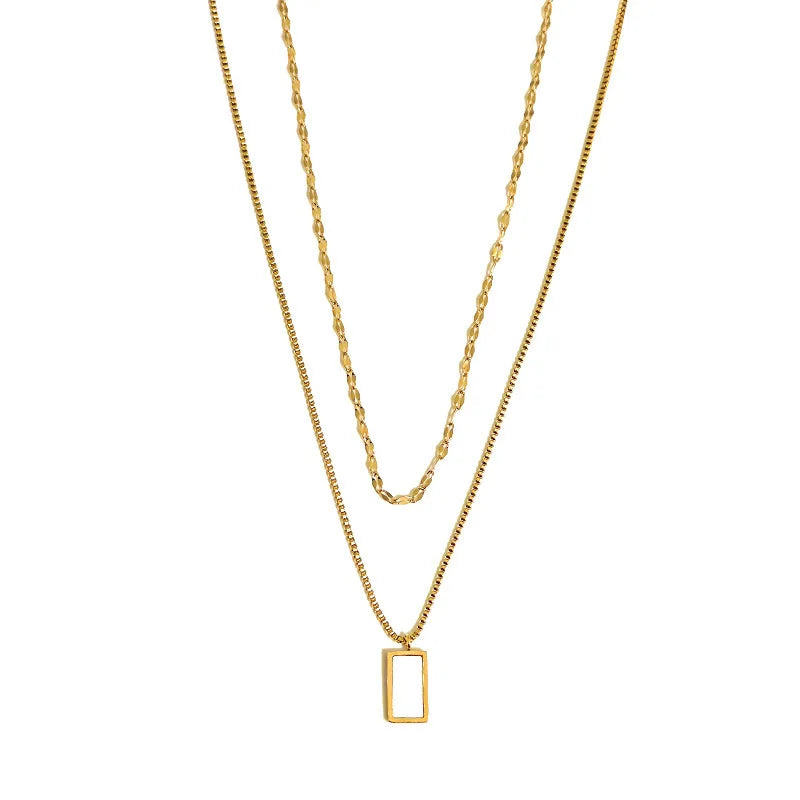 Cheap Price Women Stainless Steel Double Layers Square Shell Pendant Necklace