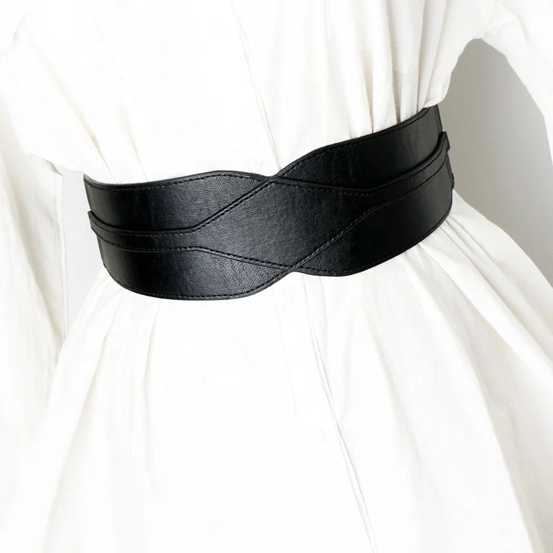 Fashion Ladies PU Belts Simple Elastic Waistband with Wide Waist Seal Decorative Accessories
