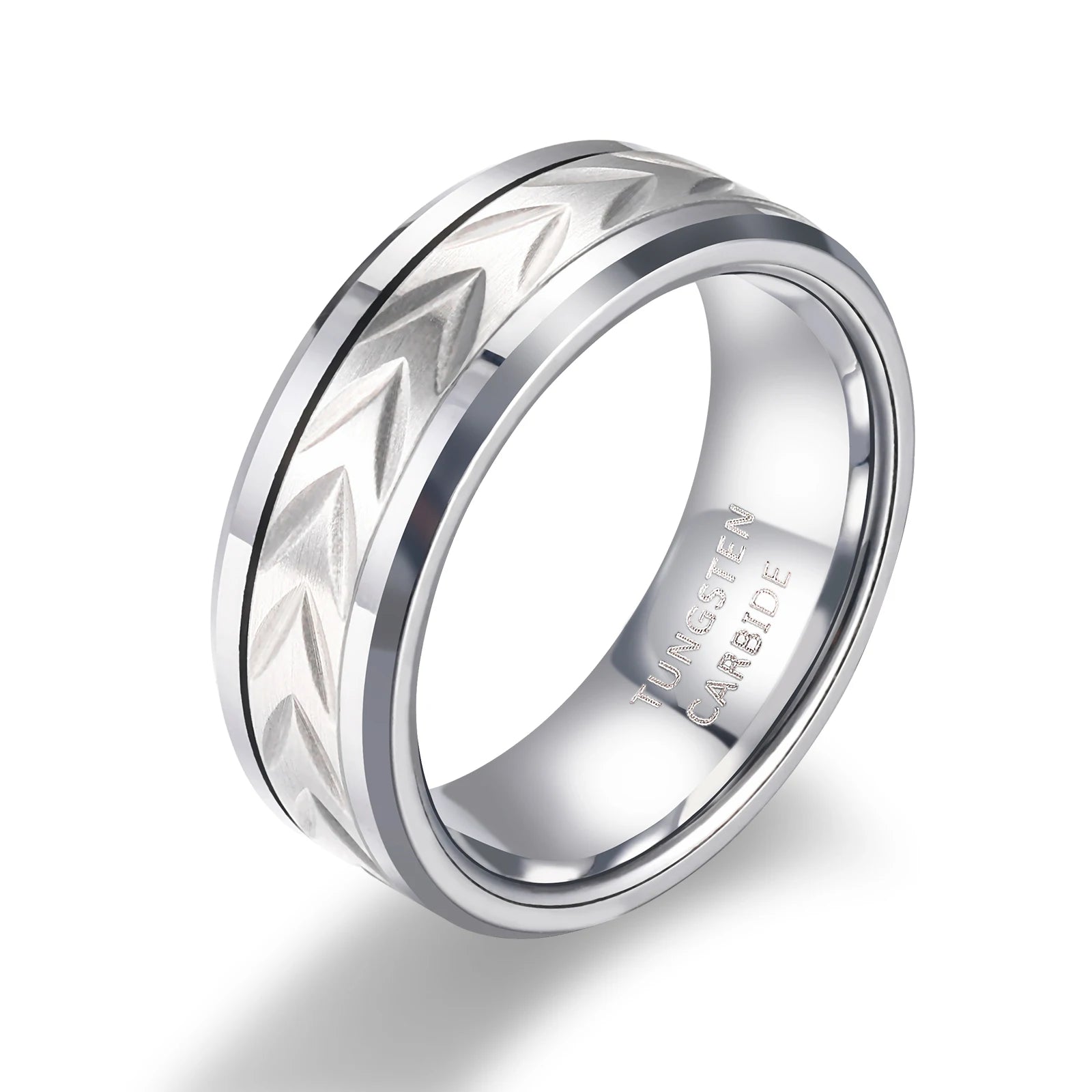 OAHLAN Fashion Jewelry Cool Style 8mm Silver Spinning Design Matte Tungsten Carbide Rings for Men's Wedding Engagement Gift