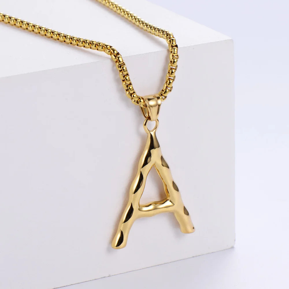 Custom Bulk Quality Hip Hop Stainless Steel Gold Plated Alphabet Charm Necklace 26 A-Z Big Initial Letter Pendant
