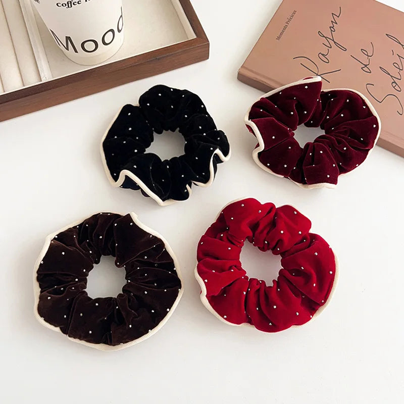 Soft Velvet Retro Hair Bobble Elastic Band Sequin Spot Hair Scrunchy Hair Tie Pure Color