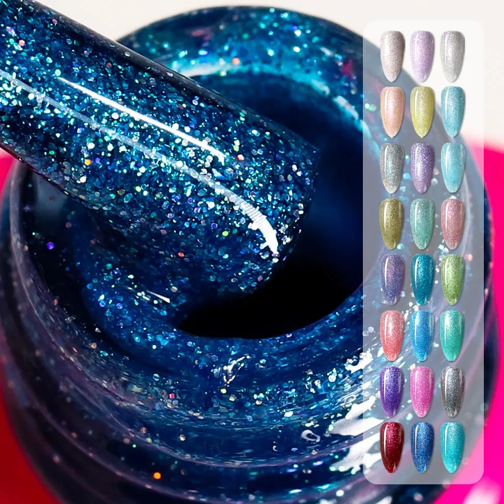 Hipsterr Colors Reflective Glitter Gel Nail Polish Winter Color Sparkling Sequins Soak Off UV LED Flash Glitter UV Gel