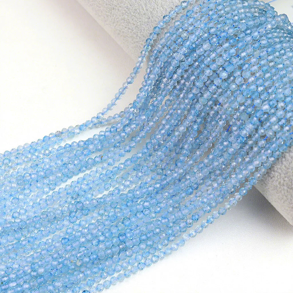 Wholesale Natural Cut Faceted Blue Topaz Stone Beads Loose for DIY Jewelry Making 2mm 3mm 4mm 6mm