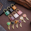Natural Rose Quartz Crystal Fluorite Stone Lock and Key Pendant for Necklace