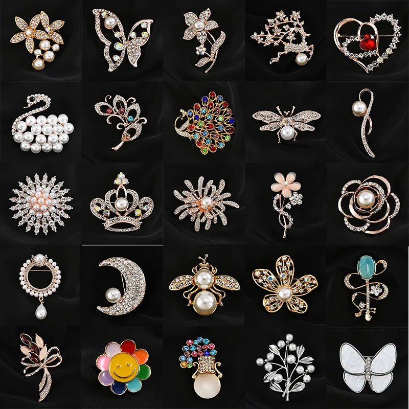 Gold Silver Jewelry Metal Brooches for Clothes Pearl Rhinestone Flower Pearl Brooch Pins for Women