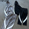 Custom Designer Tracksuits Baggy Oversized Cotton Heavyweight Sweatsuits Men Striped Jogger Flared Sweatpants and Hoodie Set Men