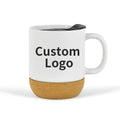 Wholesale 350ml 12oz Cork Base Sublimation Blank Ceramic Matte Coffee Mug With Cork Bottom and Plastic Lid