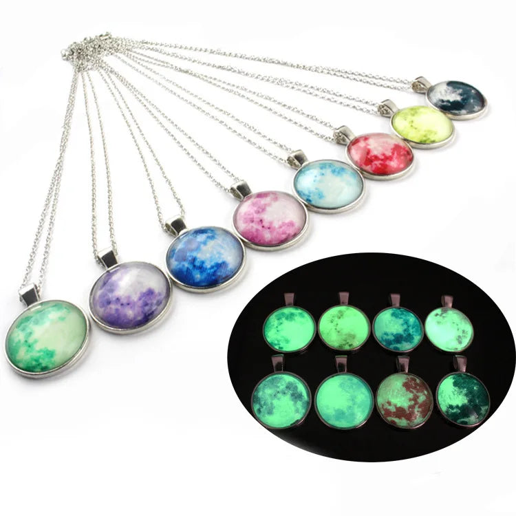 New Arrival Glowing Jewelry Full Moon Necklace Handmade Glass Dome Lunar Necklace Glow in the Dark Pendant Jewelry