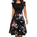 2023 Fashion Floral Print Flowy Hem Tunic Dress Women Flared Sleeve O Neck A-Line Midi Dress Workwear Summer Women's Dress