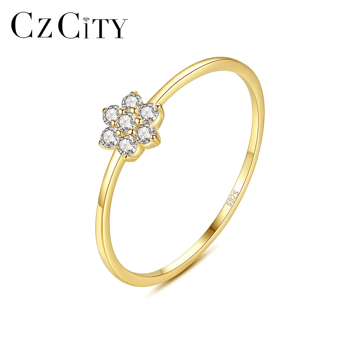 CZCITY Customized Fashion Jewelry Cubic Zirconia Stackable Trendy Girls Flower CZ Diamond Engagement 925 Sterling Silver Ring
