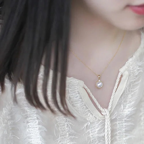 Beadsnice 14k Gold Round Extra Small 5.7x2.7mm Wedding Engagement Necklace Pendant Charm Clasp
