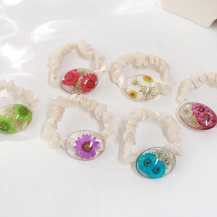 Custom Boho Floral Dried Pressed Flower Jewelry Girl Hair Band Resin Pressed Flower Hair Tie for Women Mother's Day Gift