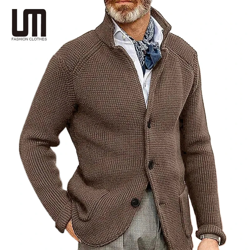 Clearance Sales Autumn Winter Fashion Trending Men Solid Color Long Sleeve Keep Warm Knitted Plus Size Cardigan Sweater