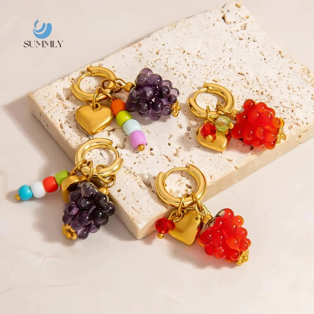 SUMMLY Vintage Wholesale Personalization Fruit Heart  Earring 18K Gold Plated Stainless Steel Earrings for Women Fashion Jewelry