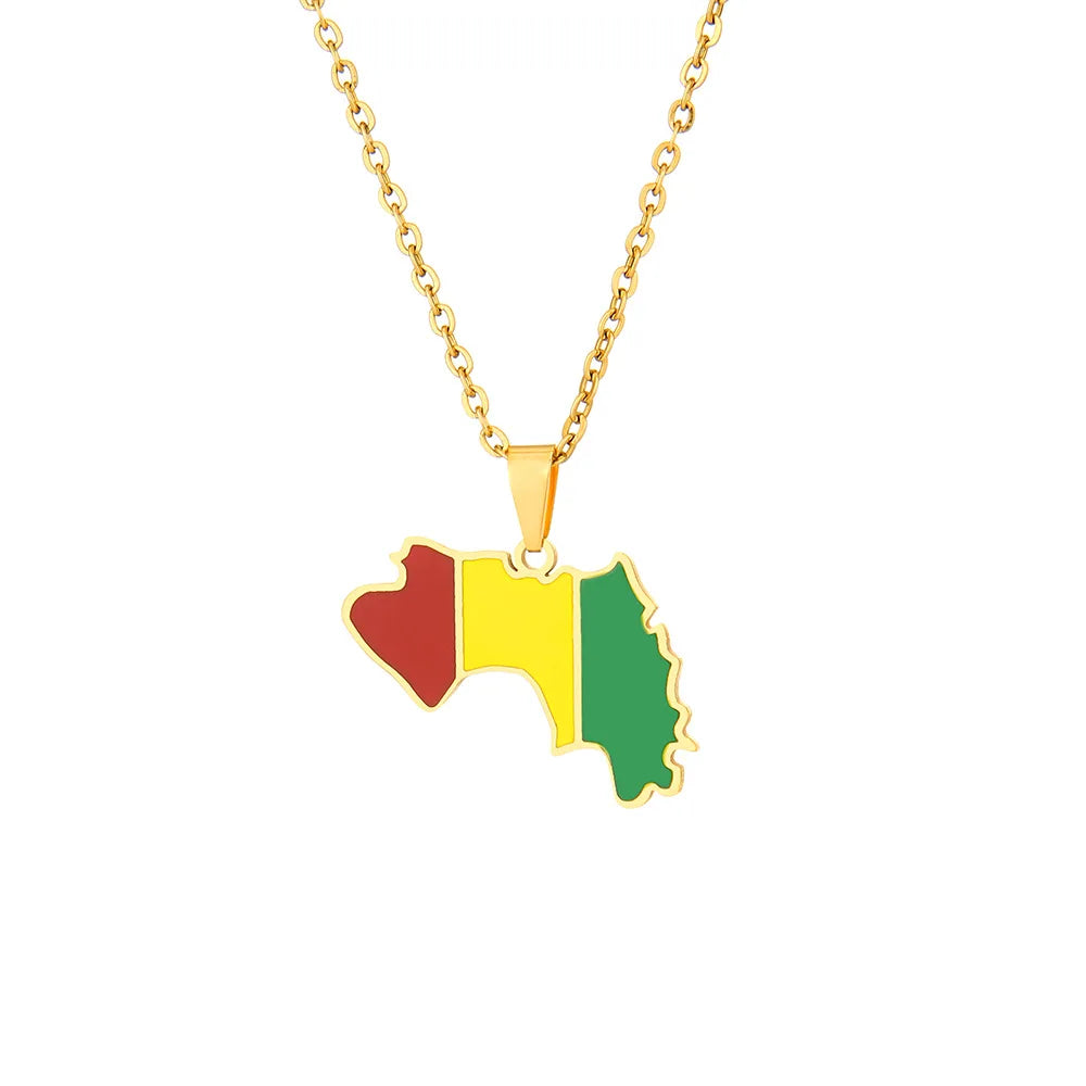 Fashion Jewelry Stainless Steel Gold Guinea Map Pendant Necklaces