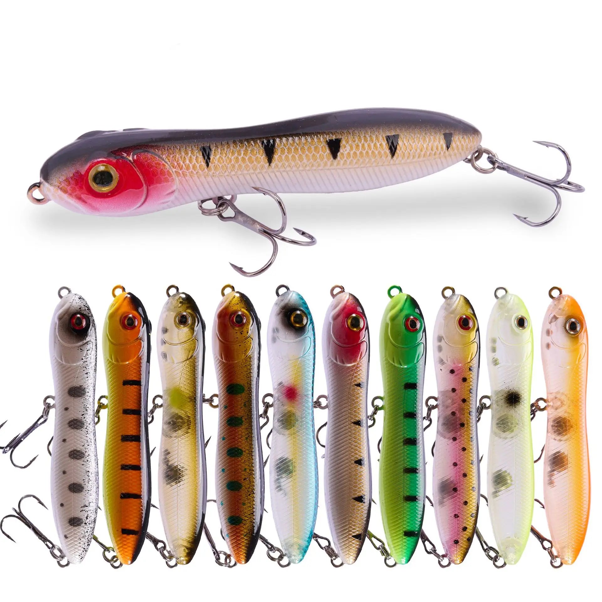 100mm/16g 10 Colors New Lure Pencil Hard Lure Sound Bead Steel Ball Far Throw Shallow Water Snake Minnow Lure with Treble Hook