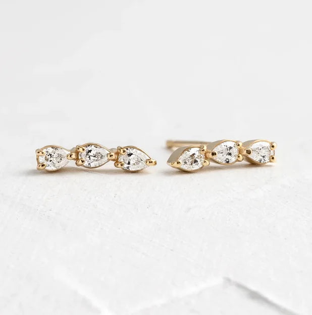 H&F Real Gold 18K 14K 9K Jewelry Earrings with SI FG VVS Pear Cut Natural Diamonds Stud Diamond Earrings