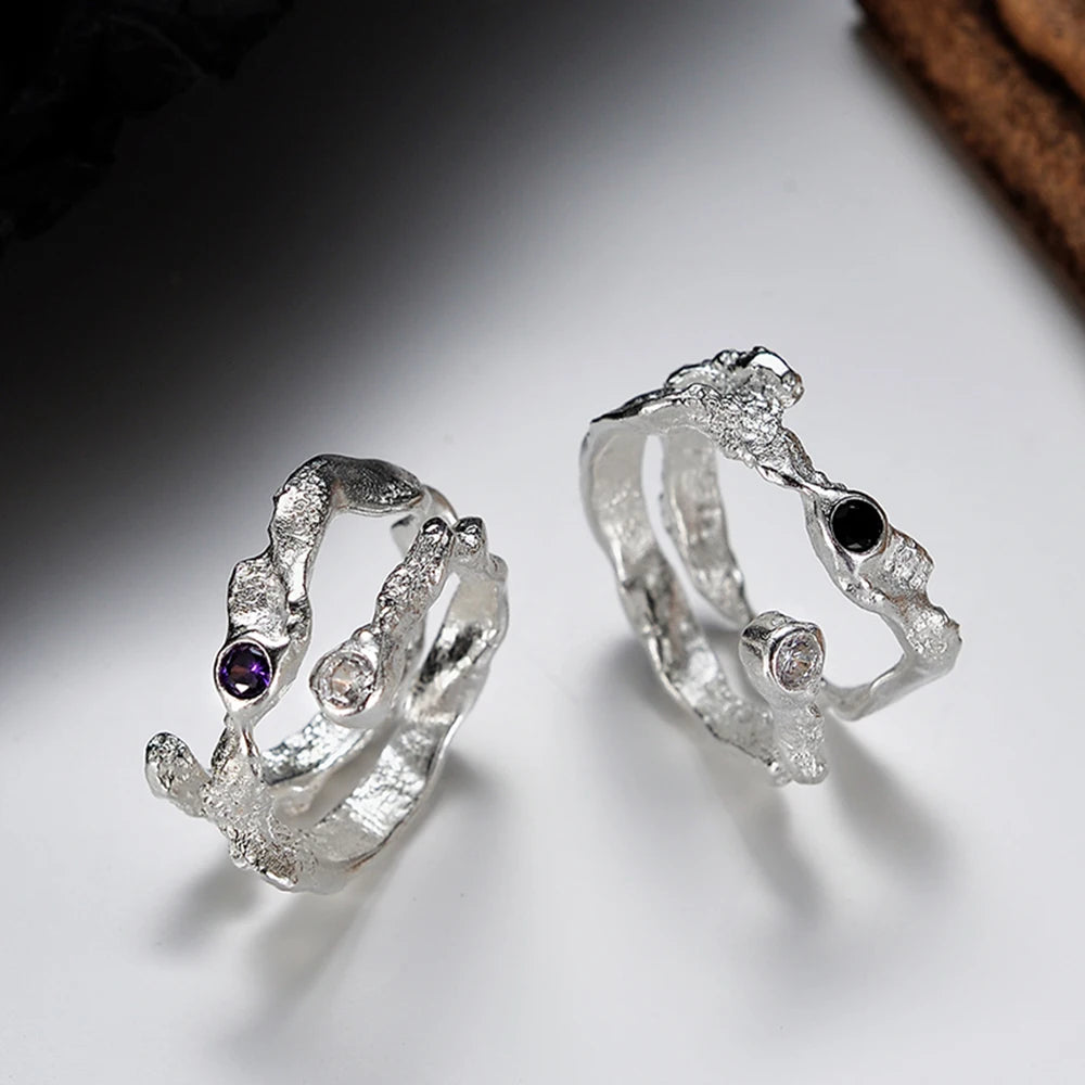 ICEBELA Jewelry Niche Design S925 Sterling Silver Winding Texture Ring Female Hollow Branch Texture Ring