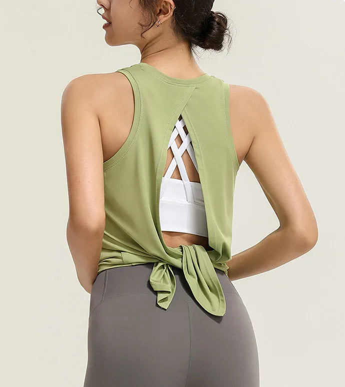 Solid Color Sleeveless Loose Tank Tops Running Fitness Back Open Beautiful Back Back Split Shirts Yoga Top Vest for Women
