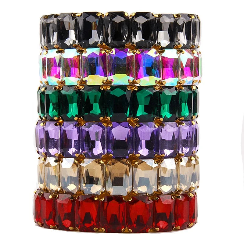Fashion Women Bohemian Tennis Jewelry 14 Colors Rhinestone Bracelet Elasticity Rectangle Colorful Crystal Glass Bling Bracelets