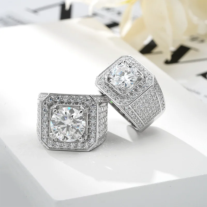 925 Sterling Silver Finger Cute Christmas Rings Big Size 11mm 9mm Moissanite Stone Mens Silver Rings