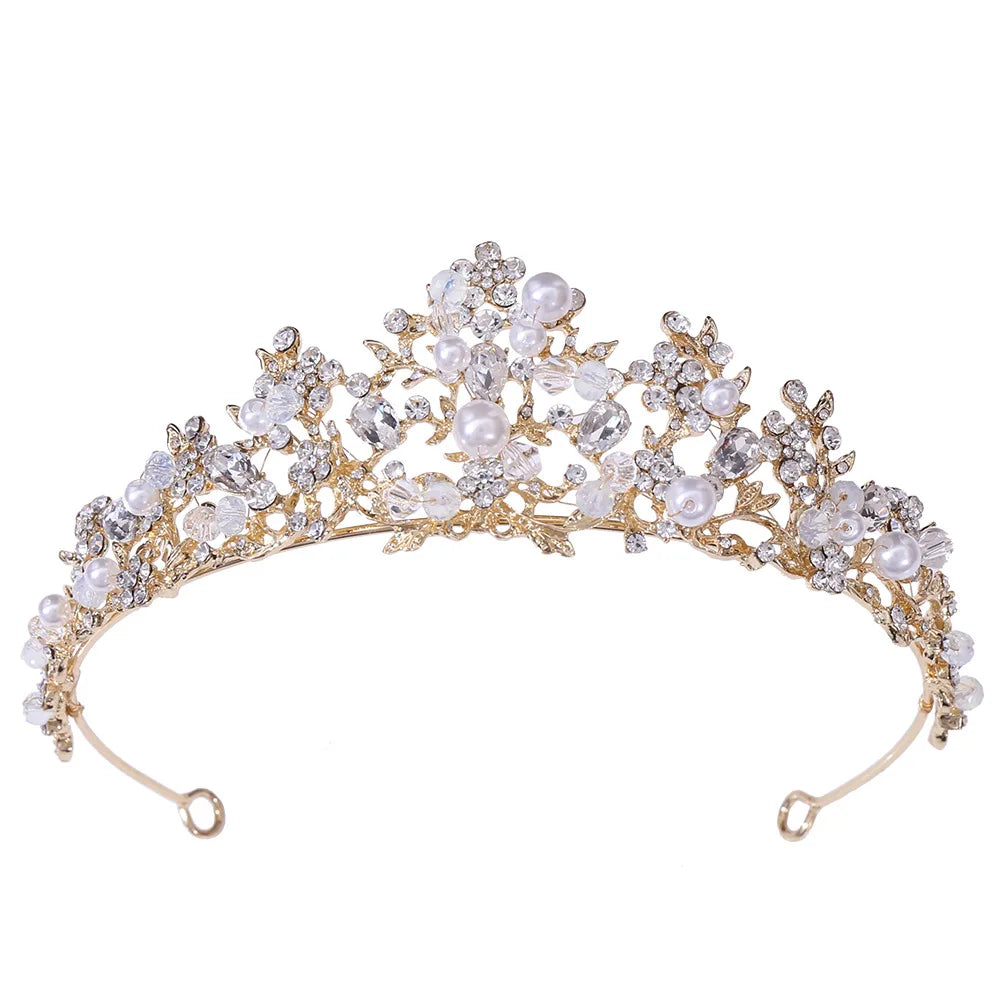 Handmade Bride Pearl Crown Princess Crown Headdress Birthday Crown Tiaras