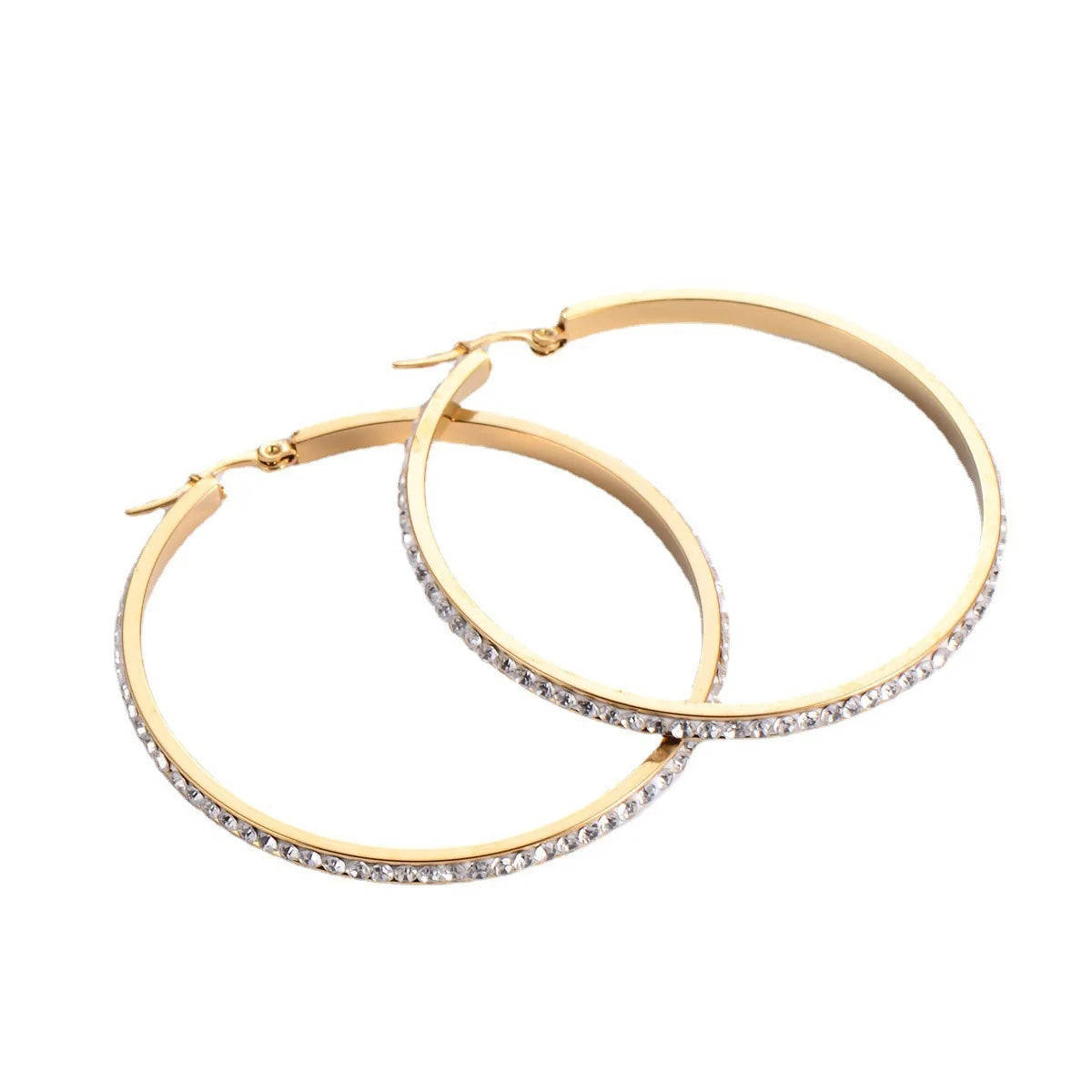 Simple Stainless Steel 18K Gold Plated Exaggerate Big Crystal Circle Earring Titanium Steel 40mm 50mm 60mm Zircon Hoop Earrings